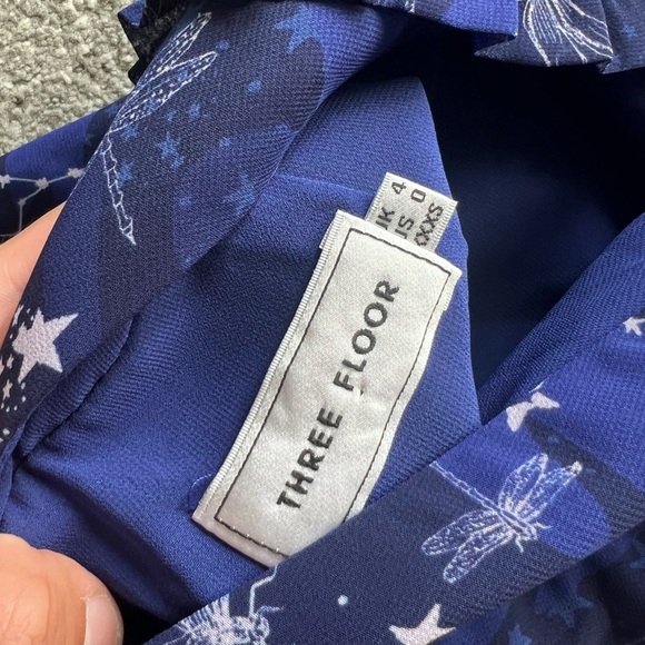 Three Floor Midnight Navy Afterglow Star Print Ruched Galaxy Mini Dress - Picture 8 of 8